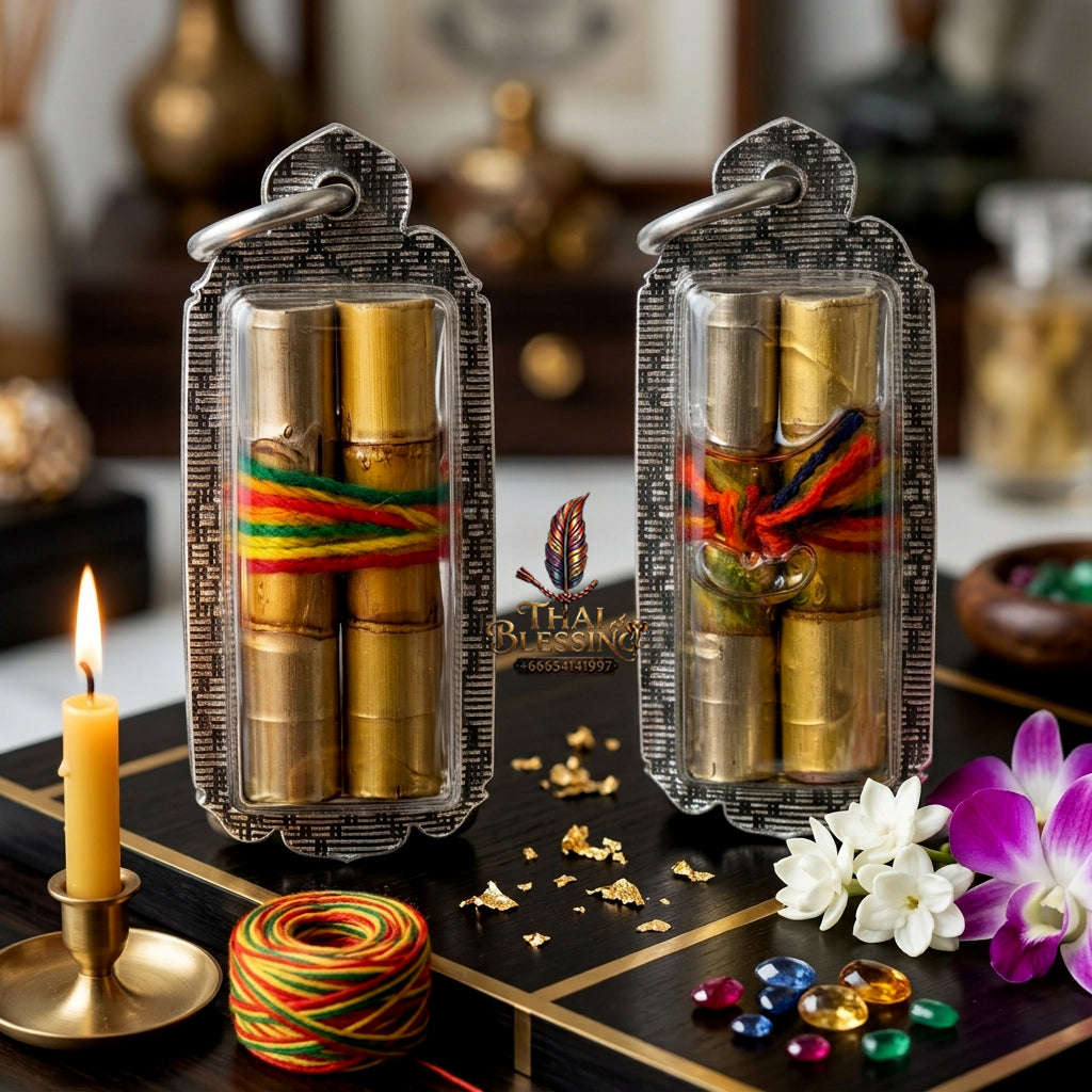 ✨ [The Sovereign of Heart-Binding Attraction: The 2018 Master-Edition] Sacred "Takrut Na Ok Taek Koo" (The Dual-Heart Binding Spell) – Special "Twin-Action" Matrix (Gold & Silver Takruts) – Encased in "Dok Thong" (Golden Flower) Attraction Oil