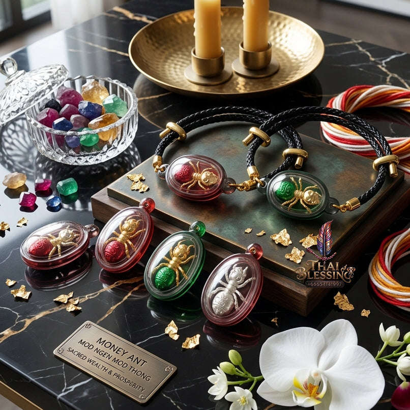 ✨ [The Sovereign of Infinite Endurance: The 2013 Master-Edition] Sacred "Phaya Mod Ngam" (The Lord of the Ant-King) – Special "Thong Thip" (Sacred Brass Alloy) with Green Enamel – Encased in "Red Chicken Herb Oil" (Wahn Phaya Kai Daeng) Thai