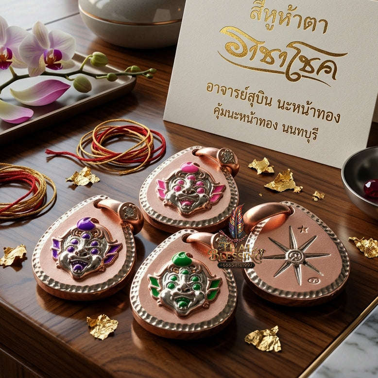 ✨ [The Sovereign of Infinite Financial Transformation & Alchemy: The 2026 "Grand-Master" Sovereign Edition] Sacred "Si Hu Ha Ta (The Four-Ears Five-Eyes Sovereign of Alchemical Wealth)" – Special "Pink-Gold Plated Bronze & Enamel" Thai Blessing