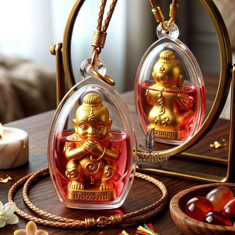 ✨ [The Sovereign of Infinite Manifestation: The 2025 "Golden-Neon" Master-Edition] Sacred "Kuman Dud Rok Kerd Sap" (The Cord-Sucking Child of Wealth-Birth) – Special "Divine-Bronze (Samrit) Gold-Plated & Phrai Kuman Powder & Wan Kai Dang Thai