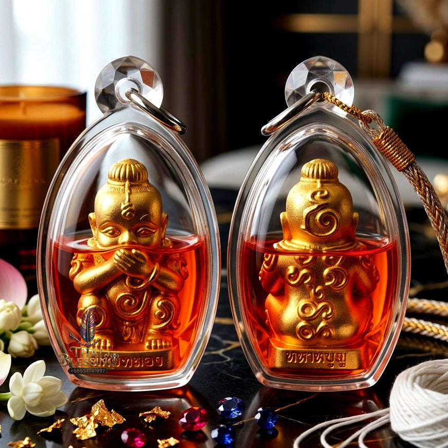 ✨ [The Sovereign of Infinite Manifestation: The 2025 "Golden-Neon" Master-Edition] Sacred "Kuman Dud Rok Kerd Sap" (The Cord-Sucking Child of Wealth-Birth) – Special "Divine-Bronze (Samrit) Gold-Plated & Phrai Kuman Powder & Wan Kai Dang Thai