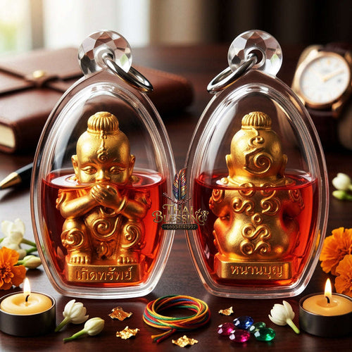 ✨ [The Sovereign of Infinite Manifestation: The 2025 "Golden-Neon" Master-Edition] Sacred "Kuman Dud Rok Kerd Sap" (The Cord-Sucking Child of Wealth-Birth) – Special "Divine-Bronze (Samrit) Gold-Plated & Phrai Kuman Powder & Wan Kai Dang