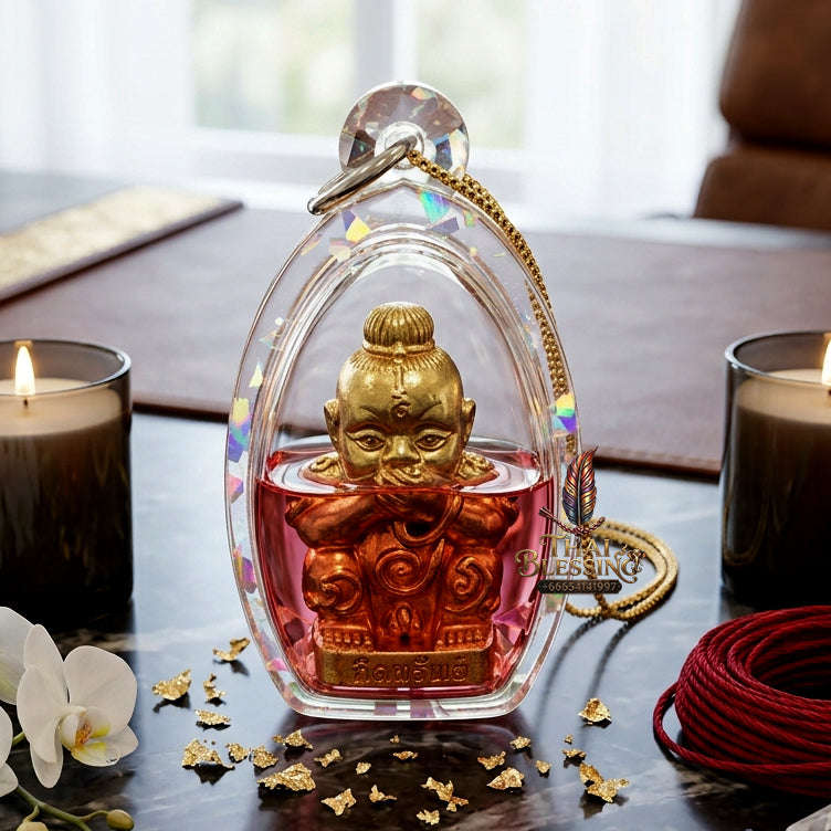 ✨ [The Sovereign of Infinite Manifestation: The 2025 "Golden-Neon" Master-Edition] Sacred "Kuman Dud Rok Kerd Sap" (The Cord-Sucking Child of Wealth-Birth) – Special "Esoteric Ritual-Matrix & Red-Chicken Herb Oil" Immersion Thai Blessing Co By