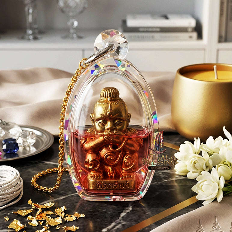 ✨ [The Sovereign of Infinite Manifestation: The 2025 "Golden-Neon" Master-Edition] Sacred "Kuman Dud Rok Kerd Sap" (The Cord-Sucking Child of Wealth-Birth) – Special "Esoteric Ritual-Matrix & Red-Chicken Herb Oil" Immersion Thai Blessing Co By
