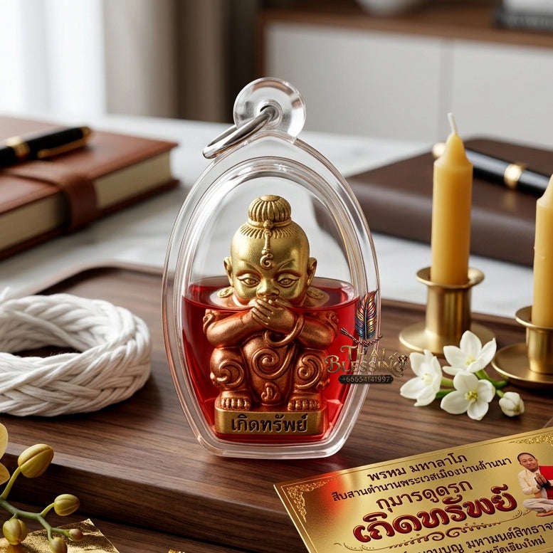 ✨ [The Sovereign of Infinite Manifestation: The 2025 "Golden-Neon" Master-Edition] Sacred "Kuman Dud Rok Kerd Sap" (The Cord-Sucking Child of Wealth-Birth) – Special "Esoteric Ritual-Matrix & Red-Chicken Herb Oil" Immersion Thai Blessing Co By