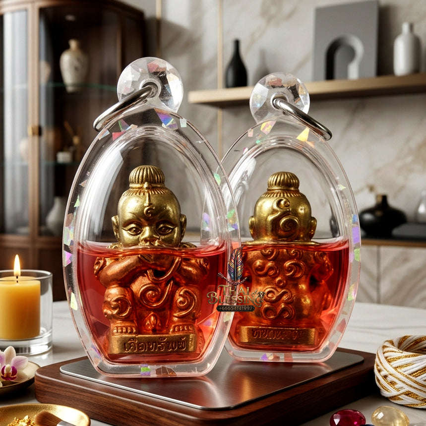 ✨ [The Sovereign of Infinite Manifestation: The 2025 "Golden-Neon" Master-Edition] Sacred "Kuman Dud Rok Kerd Sap" (The Cord-Sucking Child of Wealth-Birth) – Special "Esoteric Ritual-Matrix & Red-Chicken Herb Oil" Immersion Thai Blessing Co By