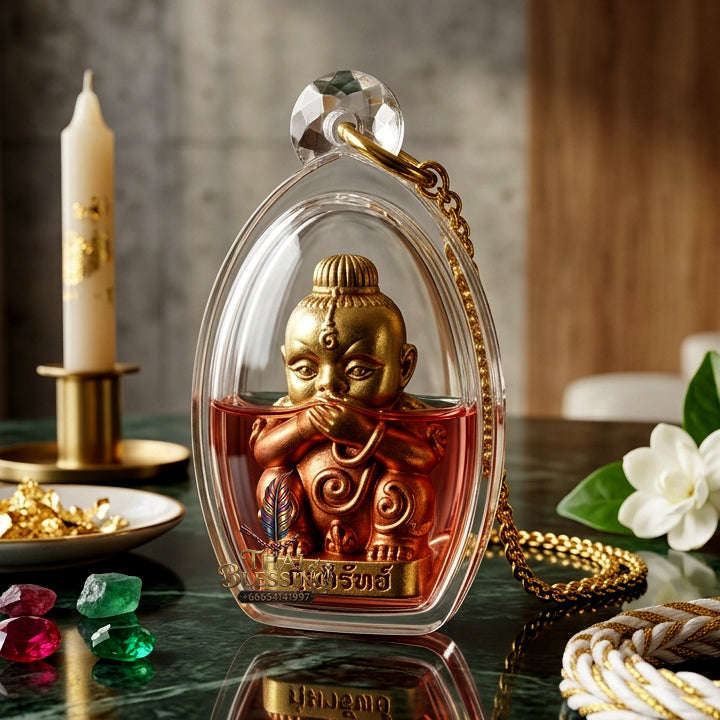 ✨ [The Sovereign of Infinite Manifestation: The 2025 "Golden-Neon" Master-Edition] Sacred "Kuman Dud Rok Kerd Sap" (The Cord-Sucking Child of Wealth-Birth) – Special "Esoteric Ritual-Matrix & Red-Chicken Herb Oil" Immersion Thai Blessing Co By