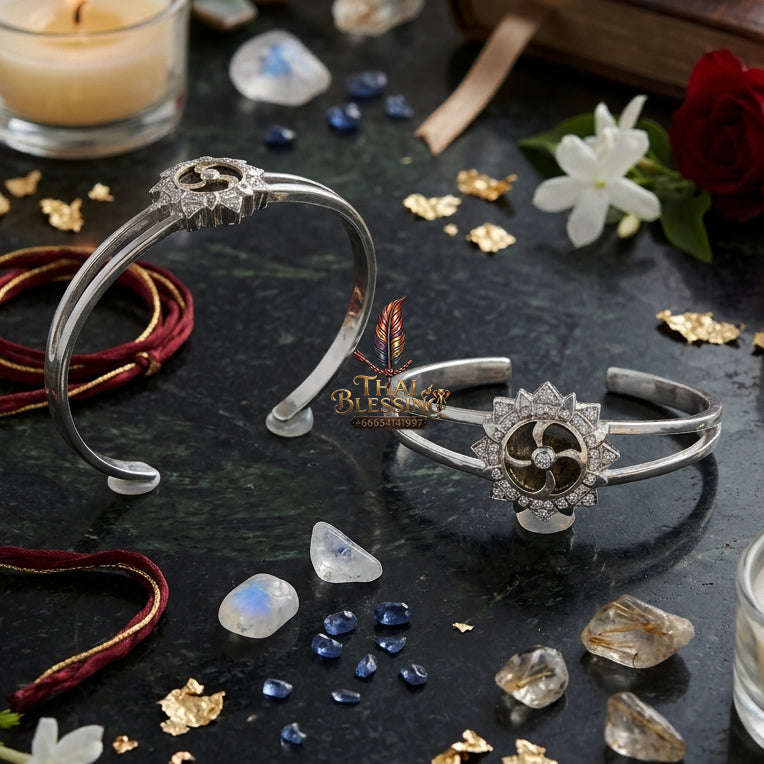 ✨ [The Sovereign of Infinite Momentum: The Prestigious Edition] Sacred "Fortune-Turning Wheel" (Chi Kanghan Phat Chok) Bangle – Special "Polished Silver-Plated" (Kalai Ngern) Thai Blessing Co By RURUECHA