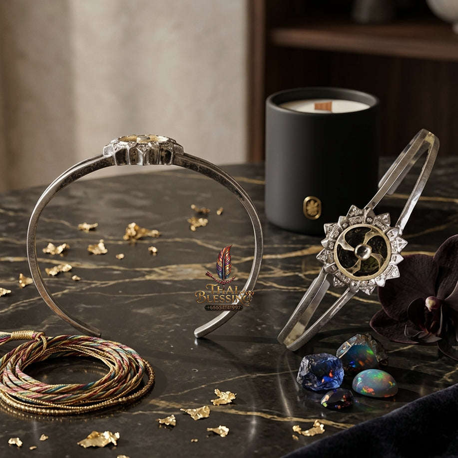 ✨ [The Sovereign of Infinite Momentum: The Prestigious Edition] Sacred "Fortune-Turning Wheel" (Chi Kanghan Phat Chok) Bangle – Special "Polished Silver-Plated" (Kalai Ngern) Thai Blessing Co By RURUECHA