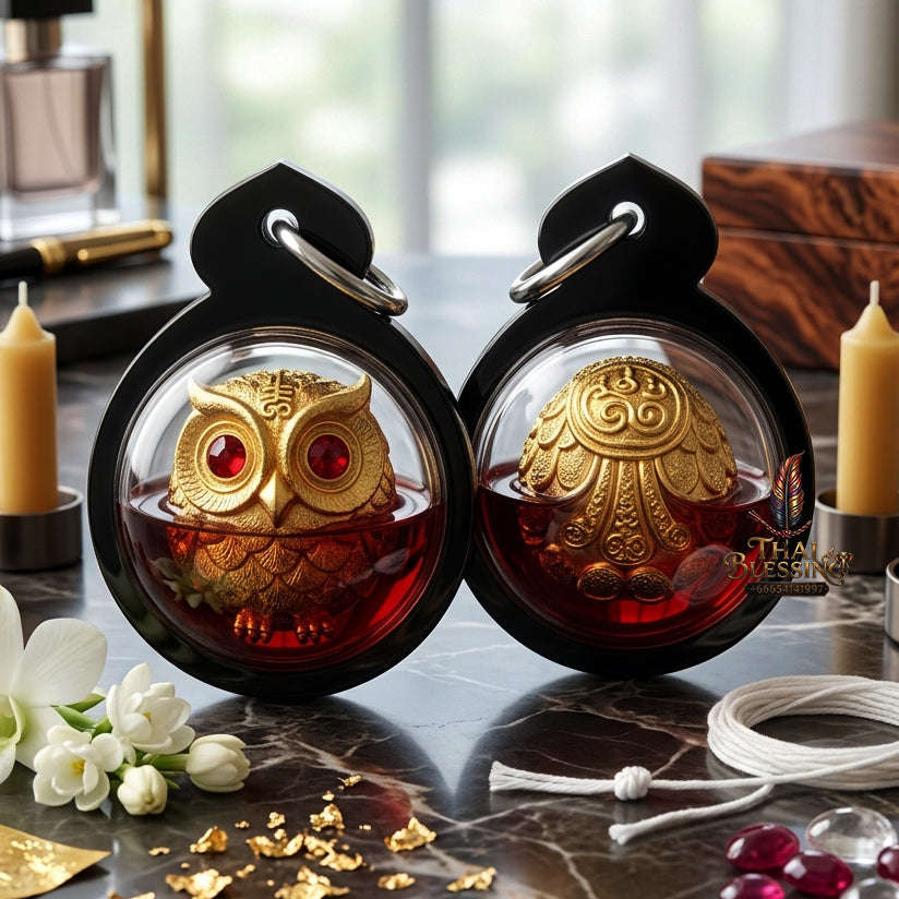 ✨ [The Sovereign of Infinite Vision & Commercial Precision: The 2020 "Master-Edition"] Sacred "Phaya Nok Thuet Thue Riak Sap" (The Great Owl of Wealth-Summoning) – Special "Divine-Bronze (Samrit) Gold-Plated & Wan Kai Dang (Red Chicken Herb)