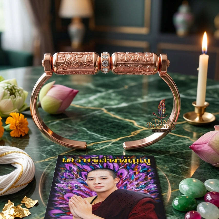 ✨ [The Sovereign of Infinite Wisdom & Wealth: The 2018 Master-Edition] Sacred "Kamlai Setthi Sapphanyu" (The Omniscient Millionaire’s Bangle) – Special "Pink Gold Plated Samrit" Matrix Thai Blessing Co By RURUECHA