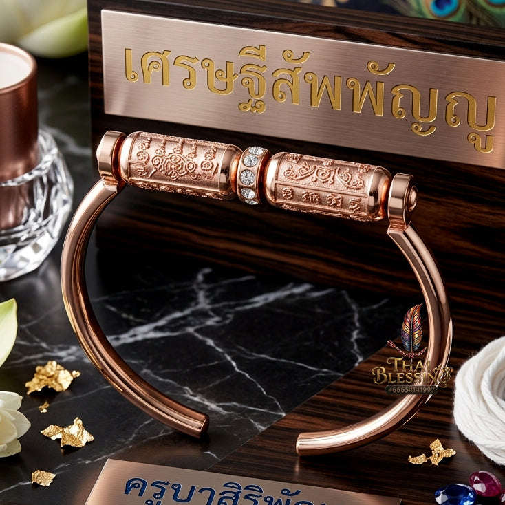 ✨ [The Sovereign of Infinite Wisdom & Wealth: The 2018 Master-Edition] Sacred "Kamlai Setthi Sapphanyu" (The Omniscient Millionaire’s Bangle) – Special "Pink Gold Plated Samrit" Matrix Thai Blessing Co By RURUECHA