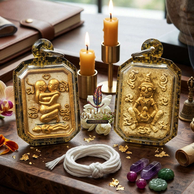 ✨ [The Sovereign of Primal Attraction & Boundless Wealth: Sacred Herb Edition] Sacred "Inn Khu Saneha Pha Ruay" (The Couple of Desire & Prosperity) – Special Edition: Crafted from the Legendary "108 Maha Saneh" Sacred Herb Blend Thai Blessing