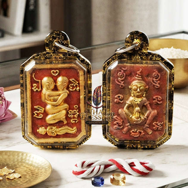 ✨ [The Sovereign of Primal Attraction & Boundless Wealth] Sacred "Inn Khu Saneha Pha Ruay" (The Couple of Desire & Prosperity) – Special Edition: Crafted from the Legendary "Red Chicken" (Kai Daeng) Herb Thai Blessing Co By RURUECHA