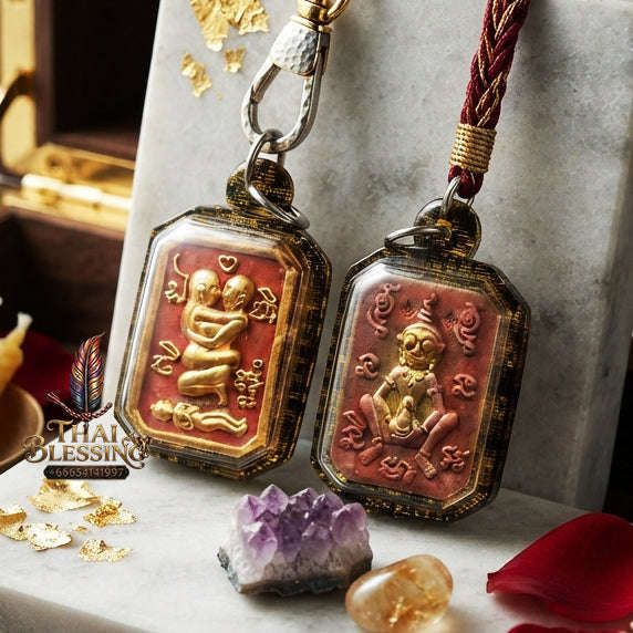 ✨ [The Sovereign of Primal Attraction & Boundless Wealth] Sacred "Inn Khu Saneha Pha Ruay" (The Couple of Desire & Prosperity) – Special Edition: Crafted from the Legendary "Red Chicken" (Kai Daeng) Herb Thai Blessing Co By RURUECHA