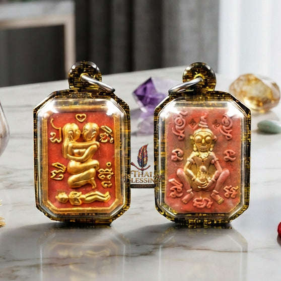✨ [The Sovereign of Primal Attraction & Boundless Wealth] Sacred "Inn Khu Saneha Pha Ruay" (The Couple of Desire & Prosperity) – Special Edition: Crafted from the Legendary "Red Chicken" (Kai Daeng) Herb Thai Blessing Co By RURUECHA
