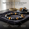 ✨ [The Sovereign of Supreme Esoteric Vitality, Metaphysical Shielding & Unshakable Wellness: The 2026 "Grand-Master" Sovereign Edition] Sacred "Magnetic Hematite, Tiger Eye & Obsidian Bracelet (Triple Protection & Health Care Stainless Steel Bangle)" 17cm(6.69inch)