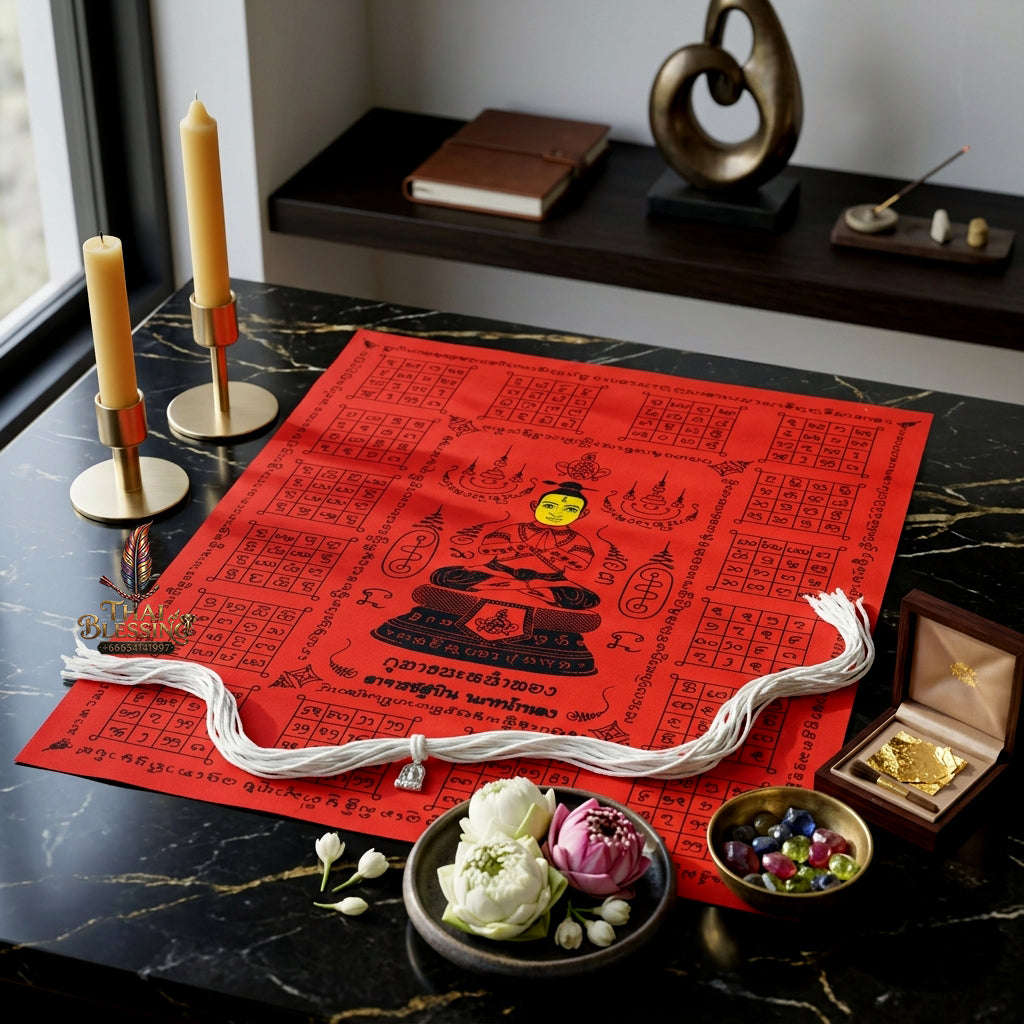 ✨ [The Sovereign of Supreme Golden-Face Yantra Tapestry Alchemy, Master Cloth Talismanic Mastery & Unshakable Household-Business Protection Sovereignty: "Phayan Kumarn Na Na Thong (Master Yantra Cloth Tapestry, Size 16 x 13 Inches) Thai