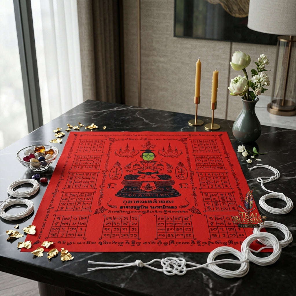 ✨ [The Sovereign of Supreme Golden-Face Yantra Tapestry Alchemy, Master Cloth Talismanic Mastery & Unshakable Household-Business Protection Sovereignty: "Phayan Kumarn Na Na Thong (Master Yantra Cloth Tapestry, Size 16 x 13 Inches) Thai