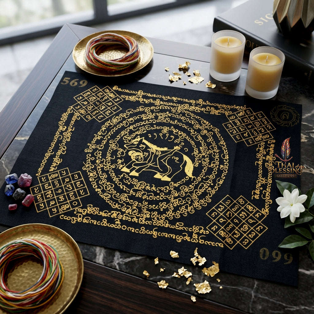 ✨ [The Sovereign of Supreme Lanna Ma Sep Nang Black & Gold Yantra Cloth, Phra Ajarn Loon Wat Huai Khun Phra Mastery & Unshakable Maha Saneh Sovereignty Thai Blessing Co By RURUECHA