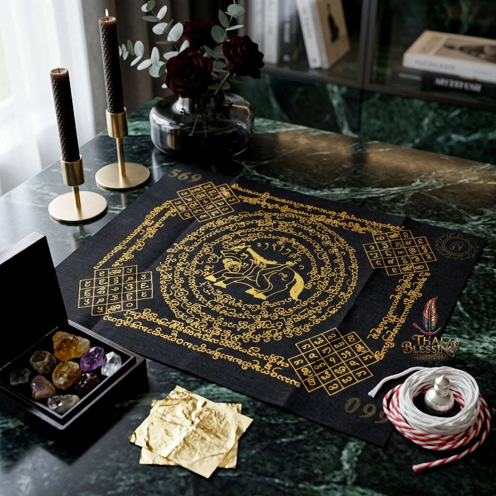 ✨ [The Sovereign of Supreme Lanna Ma Sep Nang Black & Gold Yantra Cloth, Phra Ajarn Loon Wat Huai Khun Phra Mastery & Unshakable Maha Saneh Sovereignty Thai Blessing Co By RURUECHA