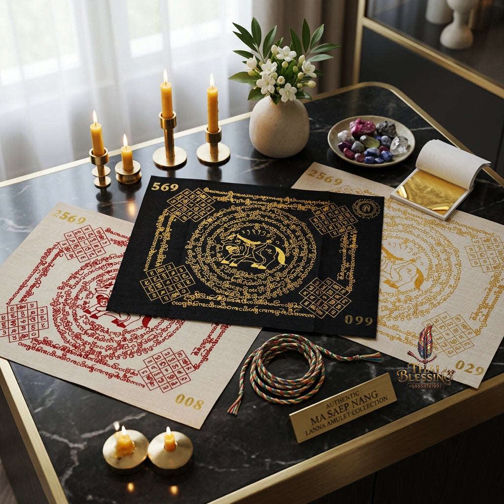 ✨ [The Sovereign of Supreme Lanna Ma Sep Nang Black & Gold Yantra Cloth, Phra Ajarn Loon Wat Huai Khun Phra Mastery & Unshakable Maha Saneh Sovereignty Thai Blessing Co By RURUECHA