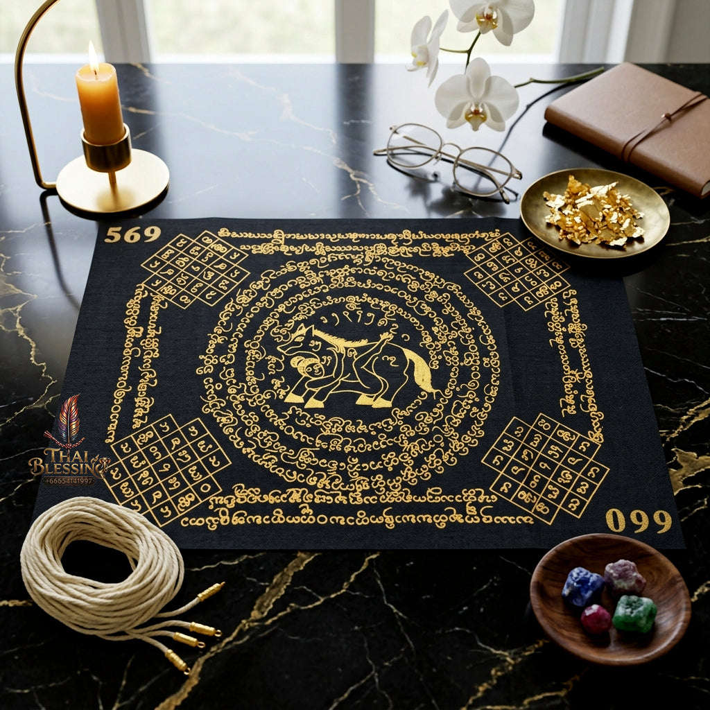 ✨ [The Sovereign of Supreme Lanna Ma Sep Nang Black & Gold Yantra Cloth, Phra Ajarn Loon Wat Huai Khun Phra Mastery & Unshakable Maha Saneh Sovereignty Thai Blessing Co By RURUECHA