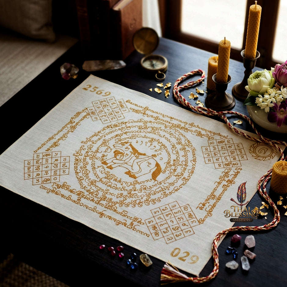 ✨ [The Sovereign of Supreme Lanna Ma Sep Nang White & Gold Yantra Cloth, Phra Ajarn Loon Wat Huai Khun Phra Mastery & Unshakable Maha Saneh Sovereignty Thai Blessing Co By RURUECHA