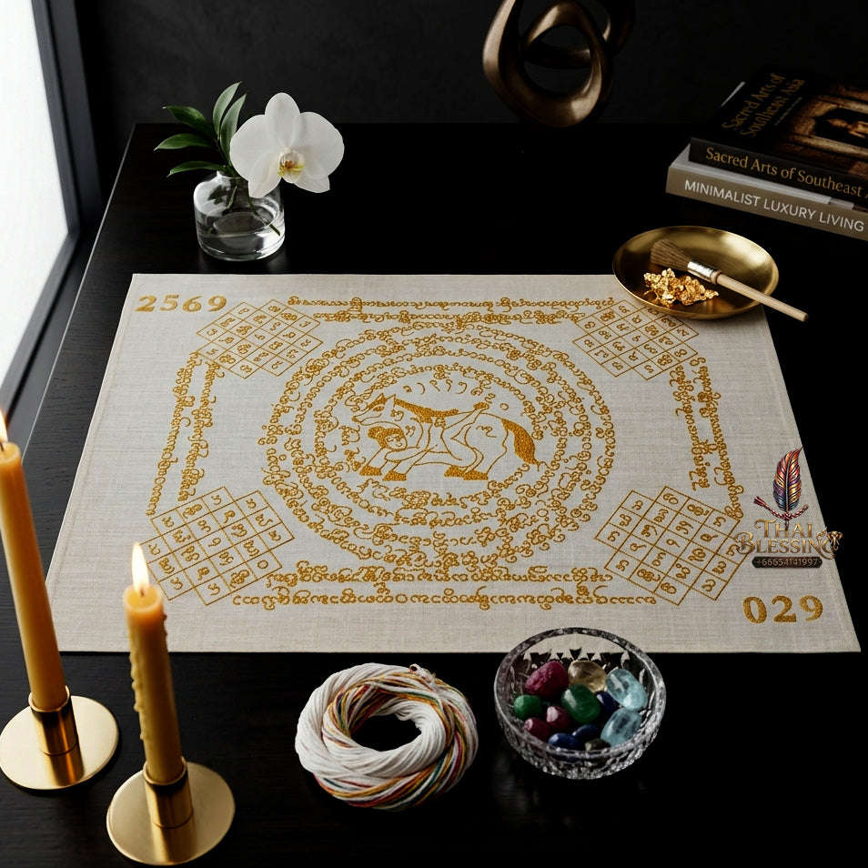 ✨ [The Sovereign of Supreme Lanna Ma Sep Nang White & Gold Yantra Cloth, Phra Ajarn Loon Wat Huai Khun Phra Mastery & Unshakable Maha Saneh Sovereignty Thai Blessing Co By RURUECHA