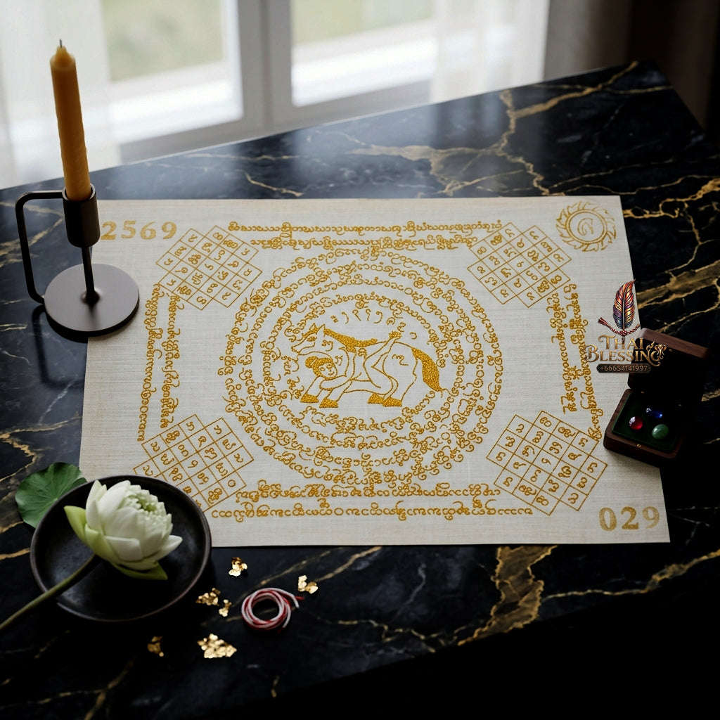 ✨ [The Sovereign of Supreme Lanna Ma Sep Nang White & Gold Yantra Cloth, Phra Ajarn Loon Wat Huai Khun Phra Mastery & Unshakable Maha Saneh Sovereignty Thai Blessing Co By RURUECHA