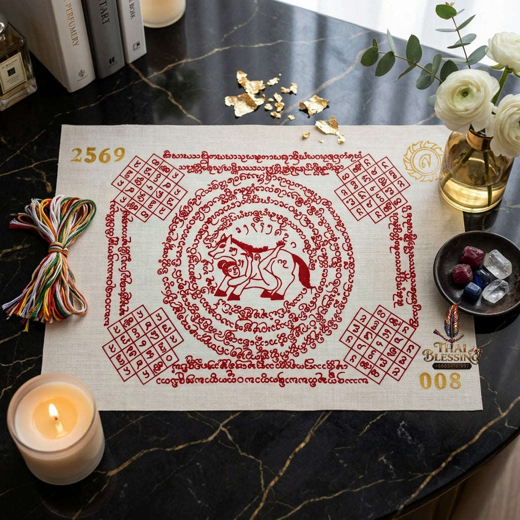 ✨ [The Sovereign of Supreme Lanna Ma Sep Nang White & Red Yantra Cloth, Phra Ajarn Loon Wat Huai Khun Phra Mastery & Unshakable Maha Saneh Sovereignty Thai Blessing Co By RURUECHA
