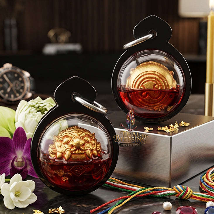✨ [The Sovereign of Total Fortune & Destiny-Reversal: The 2026 "Master-Class" Edition] Sacred "Luk-Om Rahu Phlik Duang (The Destiny-Flipping Celestial Orb)" – Special "Samrit-Gold & Red-Chicken Herb (Wan Kai Daeng) Oil" Thai Blessing Co By