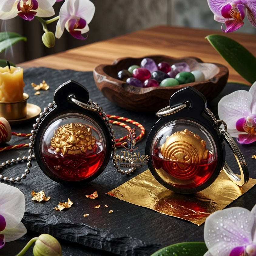✨ [The Sovereign of Total Fortune & Destiny-Reversal: The 2026 "Master-Class" Edition] Sacred "Luk-Om Rahu Phlik Duang (The Destiny-Flipping Celestial Orb)" – Special "Samrit-Gold & Red-Chicken Herb (Wan Kai Daeng) Oil" Thai Blessing Co By