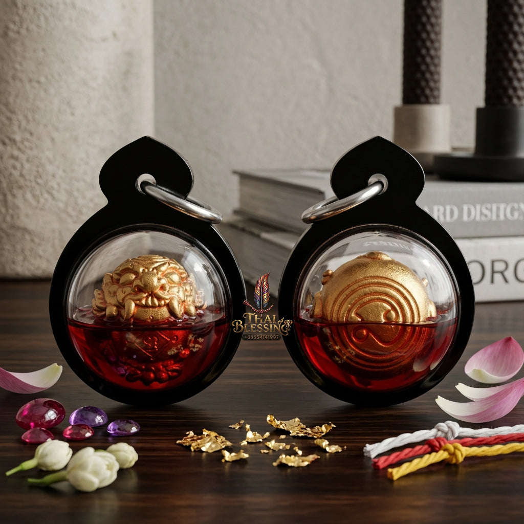 ✨ [The Sovereign of Total Fortune & Destiny-Reversal: The 2026 "Master-Class" Edition] Sacred "Luk-Om Rahu Phlik Duang (The Destiny-Flipping Celestial Orb)" – Special "Samrit-Gold & Red-Chicken Herb (Wan Kai Daeng) Oil" Thai Blessing Co By