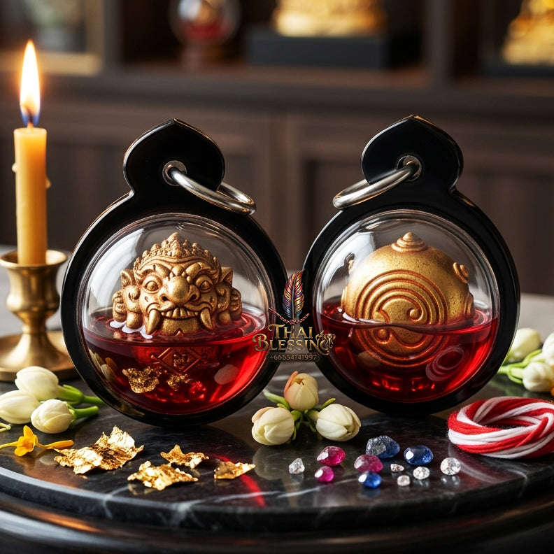 ✨ [The Sovereign of Total Fortune & Destiny-Reversal: The 2026 "Master-Class" Edition] Sacred "Luk-Om Rahu Phlik Duang (The Destiny-Flipping Celestial Orb)" – Special "Samrit-Gold & Red-Chicken Herb (Wan Kai Daeng) Oil" Thai Blessing Co By