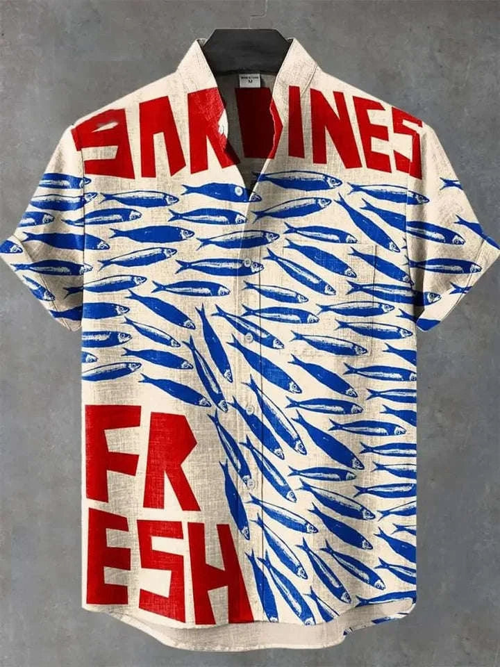 ✨ The Sovereign Zen-Fish Heritage: Premium Men's Cotton-Linen Blend Casual Shirt – Retro 3D Artistic Print, Breathable Short-Sleeve Button-Up (Ropa Casual Para Hombre) with Vintage Tailored Fit