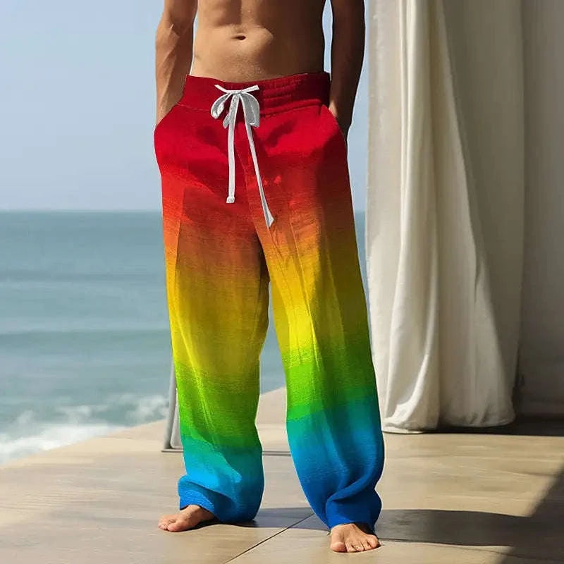 🌈 The Spectrum Visionary: Premium Men’s Fall 2026 Wide-Leg Trousers – High-Definition Rainbow Gradient Ombre Print, Mid-Waist Elastic Drawstring Fit, and Sophisticated Urban-Relaxed Outdoor Statement Pants SJZHH20252214C