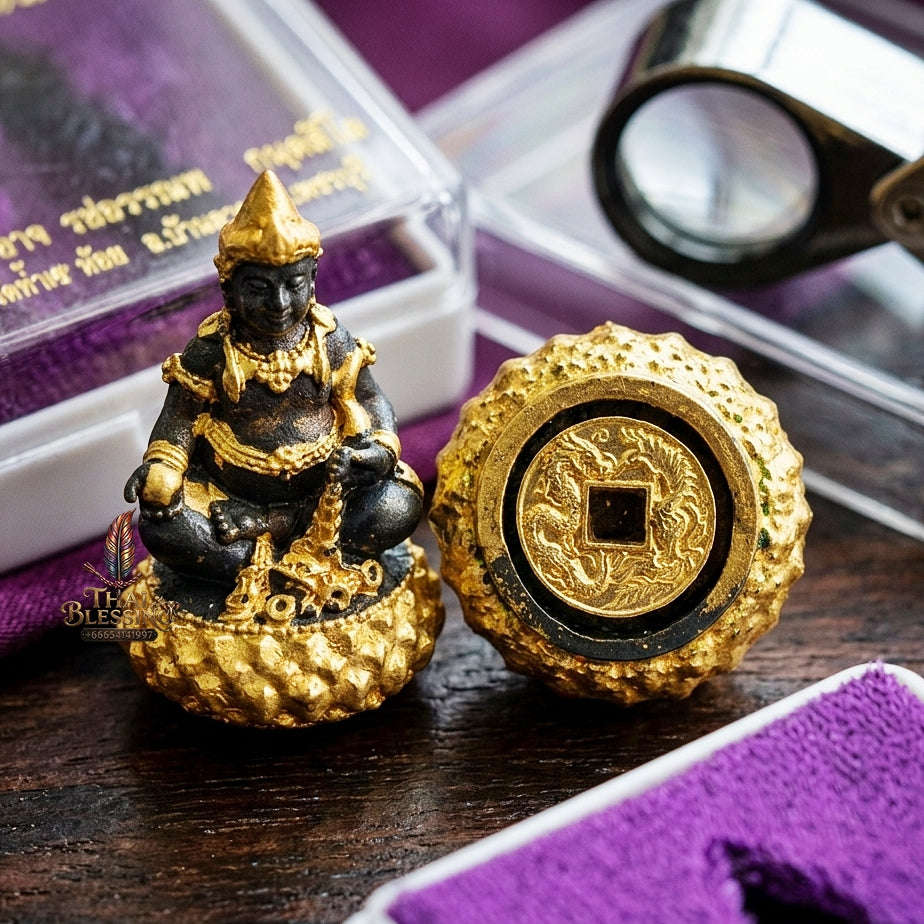 💥 THE STUNNING BLACK-AND-GOLD MASTERPIECE OF HEAVENLY WEALTH DEITY: THE PHRA ACHAN LEK WAT THAM KHAO NOI PHRA THANABODI BARAMI SETTHI YAI! Thai Blessing Co By RURUECHA