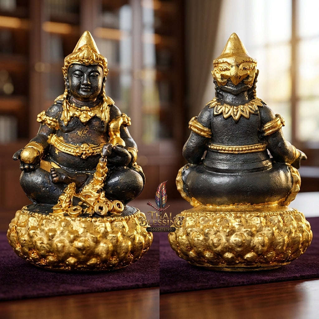 💥 THE STUNNING BLACK-AND-GOLD MASTERPIECE OF HEAVENLY WEALTH DEITY: THE PHRA ACHAN LEK WAT THAM KHAO NOI PHRA THANABODI BARAMI SETTHI YAI! Thai Blessing Co By RURUECHA
