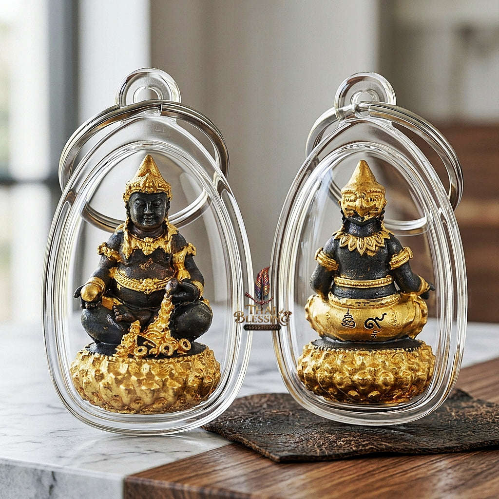 💥 THE STUNNING BLACK-AND-GOLD MASTERPIECE OF HEAVENLY WEALTH DEITY: THE PHRA ACHAN LEK WAT THAM KHAO NOI PHRA THANABODI BARAMI SETTHI YAI! Thai Blessing Co By RURUECHA