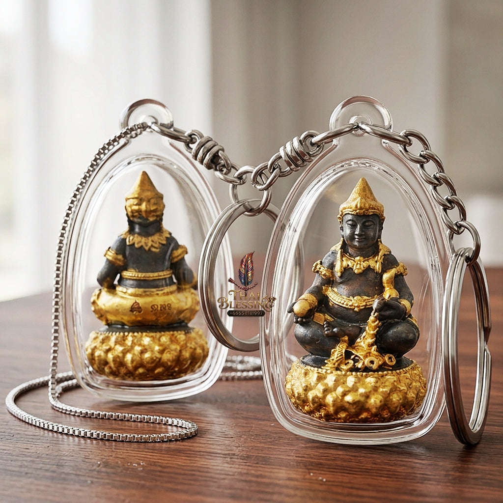 💥 THE STUNNING BLACK-AND-GOLD MASTERPIECE OF HEAVENLY WEALTH DEITY: THE PHRA ACHAN LEK WAT THAM KHAO NOI PHRA THANABODI BARAMI SETTHI YAI! Thai Blessing Co By RURUECHA