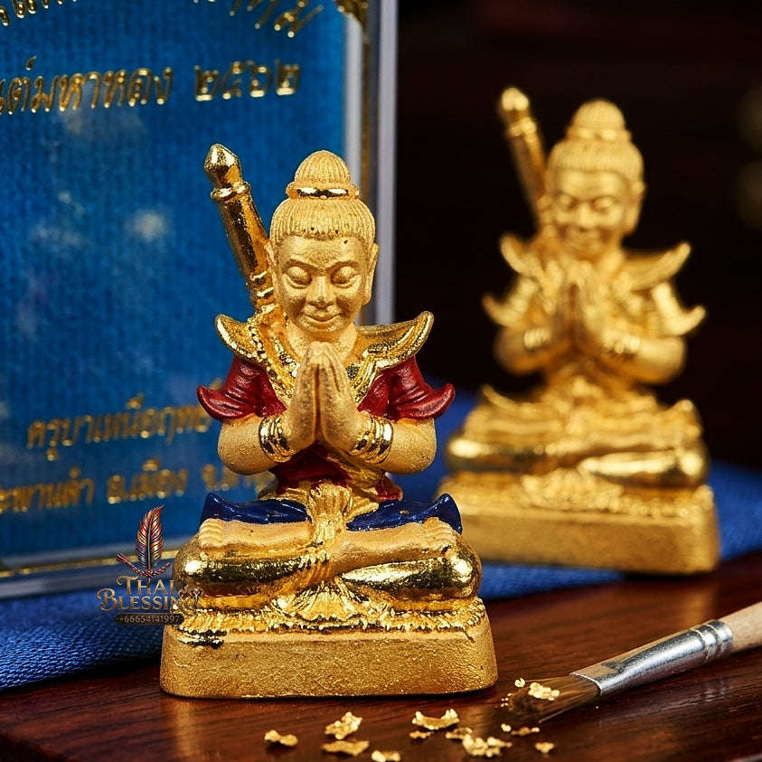 💥 THE STUNNING LANNA MASTERPIECE OF GOLD-PLATED BRONZE & ENAMEL SPLENDOR: THE KRUBA NUA RITH WAT SAPHAN DAM KHUNPHAEN SAEN AKHOM (MON MAHA HLONG EDITION, GOLD-PLATED BRONZE WITH COLOR ENAMEL, BE 2562)! Thai Blessing Co By RURUECHA