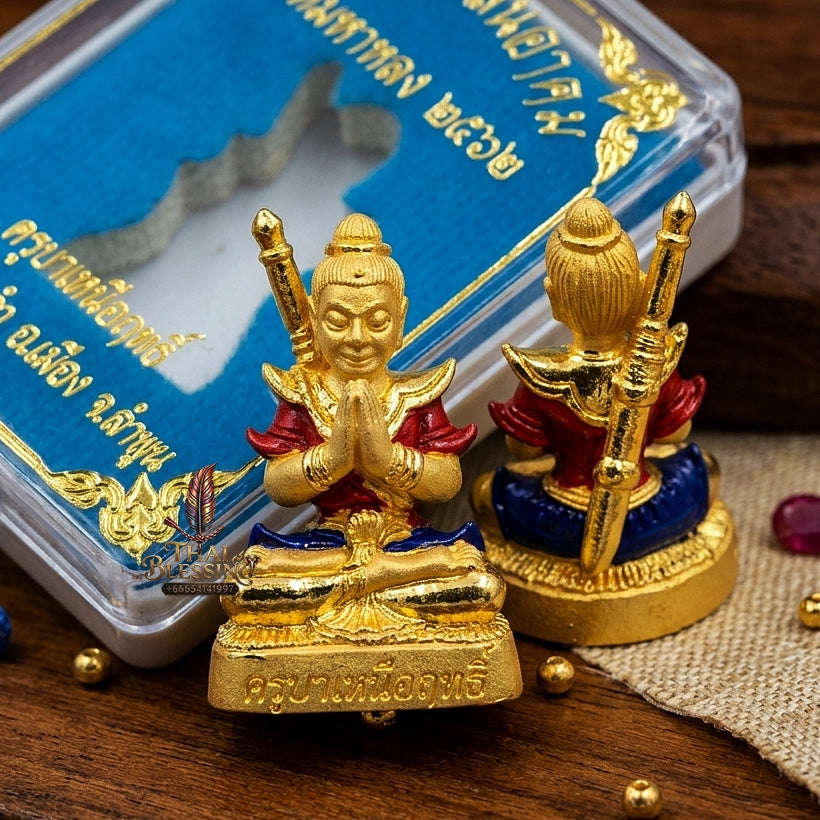💥 THE STUNNING LANNA MASTERPIECE OF GOLD-PLATED BRONZE & ENAMEL SPLENDOR: THE KRUBA NUA RITH WAT SAPHAN DAM KHUNPHAEN SAEN AKHOM (MON MAHA HLONG EDITION, GOLD-PLATED BRONZE WITH COLOR ENAMEL, BE 2562)! Thai Blessing Co By RURUECHA