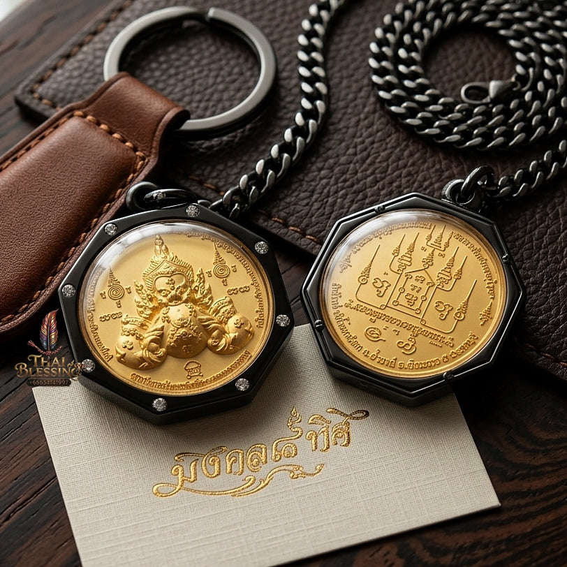 💥 THE SUPREME COSMIC SOVEREIGN IN GOLD & BLACK RHODIUM: THE DUAL-TONE RAHU!  Sacred "Phra Rahu Song Rit (Mongkhon 8 Thit Edition) Thai Blessing Co By RURUECHA