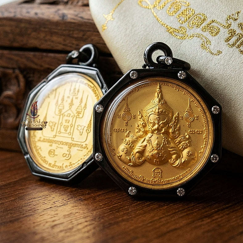 💥 THE SUPREME COSMIC SOVEREIGN IN GOLD & BLACK RHODIUM: THE DUAL-TONE RAHU!  Sacred "Phra Rahu Song Rit (Mongkhon 8 Thit Edition) Thai Blessing Co By RURUECHA