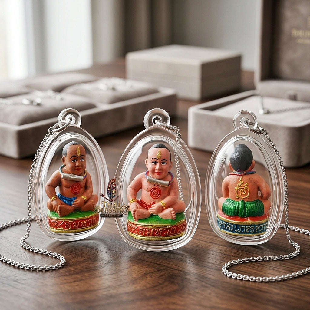 💥 THE SUPREME TRINITY OF WISH-FULFILLING SPIRIT BOYS: THE GUMARN NOI SOMWANG SET! Sacred "Kuman Noi Somwang (Wish-Fulfilling Boy) – Committee Set of 3 Statues