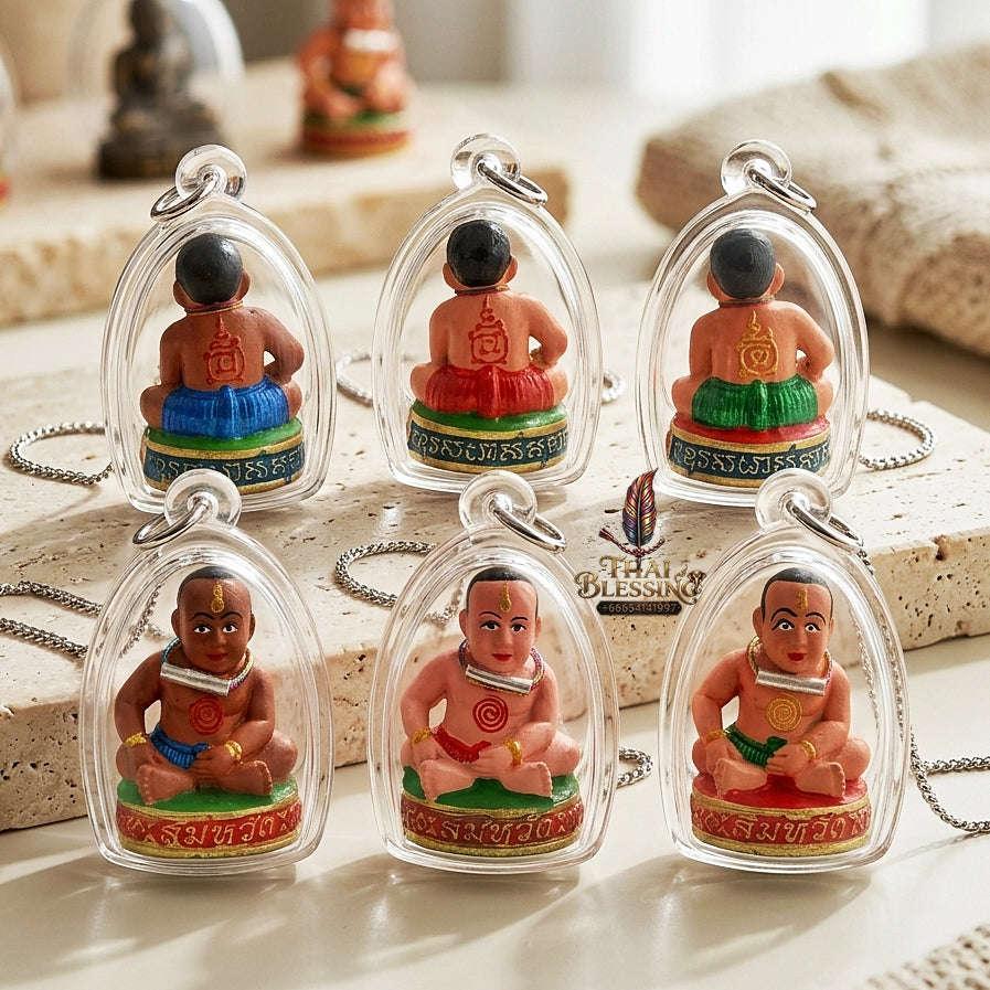 💥 THE SUPREME TRINITY OF WISH-FULFILLING SPIRIT BOYS: THE GUMARN NOI SOMWANG SET! Sacred "Kuman Noi Somwang (Wish-Fulfilling Boy) – Committee Set of 3 Statues