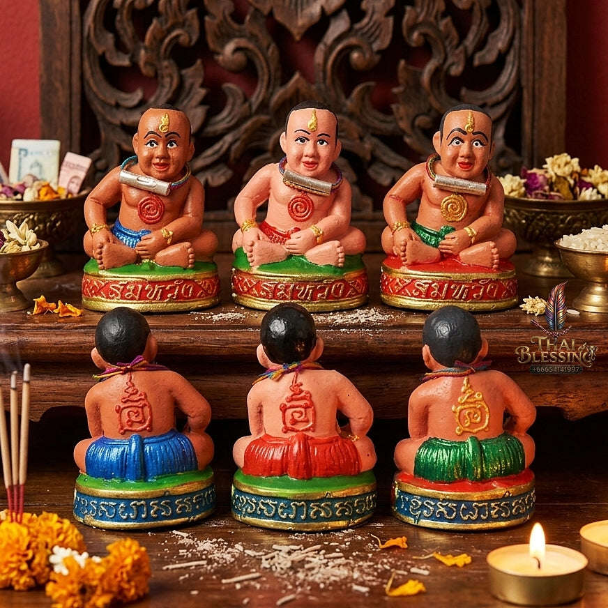 💥 THE SUPREME TRINITY OF WISH-FULFILLING SPIRIT BOYS: THE GUMARN NOI SOMWANG SET! Sacred "Kuman Noi Somwang (Wish-Fulfilling Boy) – Committee Set of 3 Statues
