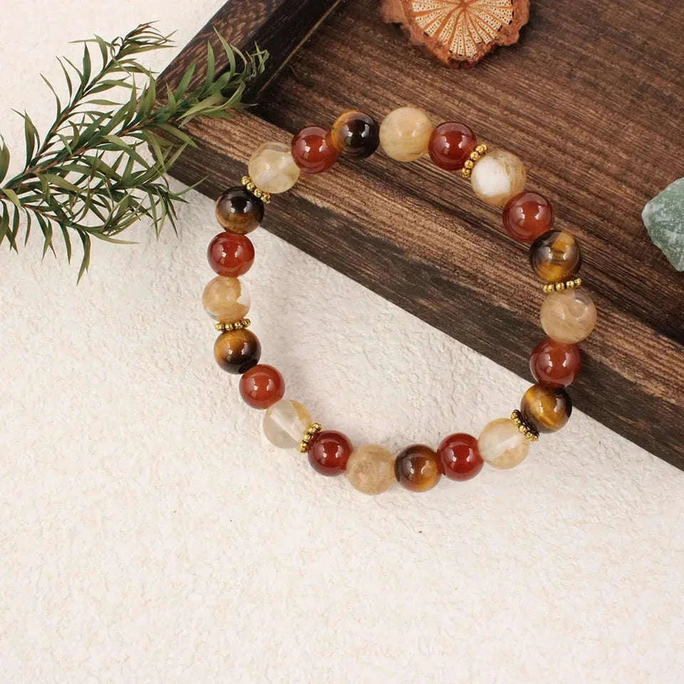 🎶 The "Symphony of Abundance" Bracelet: Citrine, Tiger Eye & Red Agate (November Birthstone & Creative Flow)