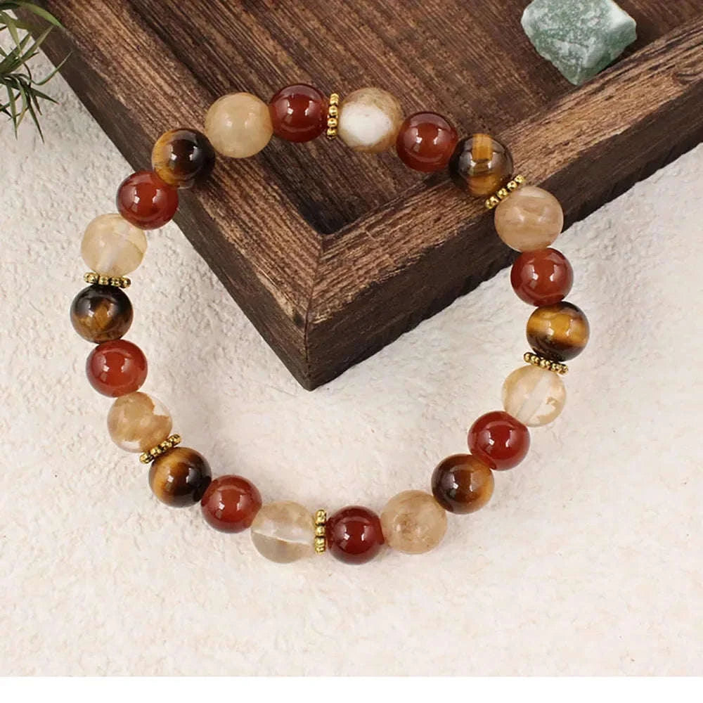 🎶 The "Symphony of Abundance" Bracelet: Citrine, Tiger Eye & Red Agate (November Birthstone & Creative Flow)